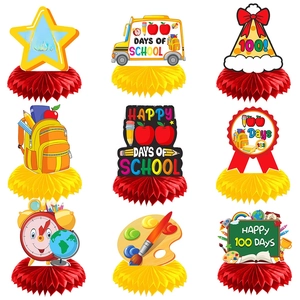 Set of 9 Happy 100 Days of School honeycomb centerpieces for classroom table decoration