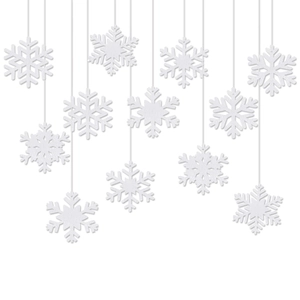 Set of 12 white glitter snowflake ornaments for winter Christmas party decoration