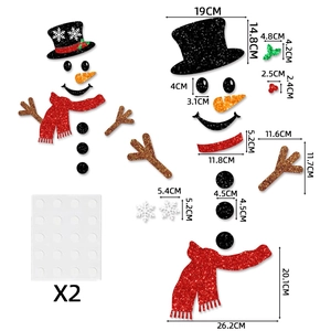 Kit stickers muraux bonhomme de neige DIY avec dimensions détaillées et vue des composants