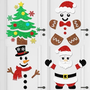 Autocollants De Noël Bricolage Papier Pailleté Grand Bonhomme De Neige Père Noël Mur Fenêtre Frigo Décoration Fête