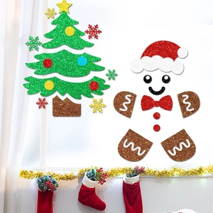 Stickers muraux pailletés bonhomme de pain d'épices et sapin pour déco de Noël