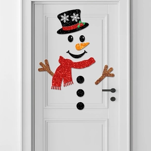 Kit décoration bonhomme de neige pailleté pour portes et frigos décor de Noël