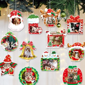 11-piece Christmas tree pet photo ornaments featuring Santa, reindeer, and festive designs