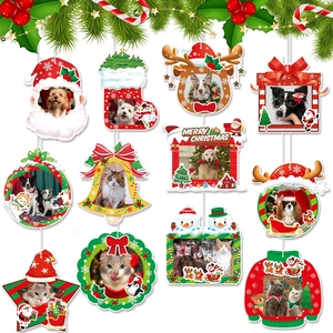 Christmas Photo Frame DIY Cardboard Hanging Ornaments For Holiday Party Decoration Santa Reindeer Snowman Theme