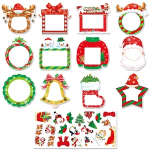 DIY Christmas photo frame prop kit with festive reindeer and Santa Claus designs