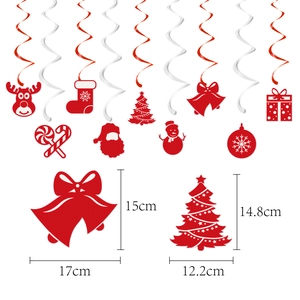 Detailed size specifications for Christmas spiral hanging decorations and cardstock charms