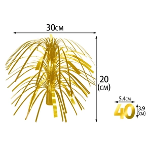 Golden 40th birthday table centerpiece fountain decor with dimensions 30x20cm