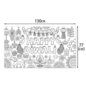 DIY Diwali coloring poster for kids with elephant and mandala motifs, size 130x77cm