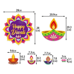 Detailed dimensions of Happy Diwali hanging paper decor set with mandala and diya patterns