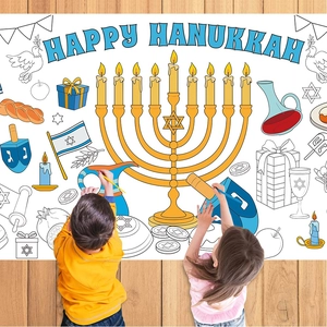 Grande Affiche de Coloriage DIY Hanoucca pour Enfants Papier Griffonnage Ménorah Dreidel Bannière Décoration de Fête Hanoucca