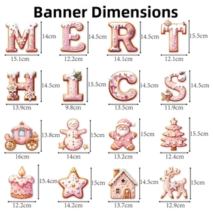 Size chart showing banner dimensions for gingerbread man and Christmas party decorations