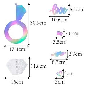 Bride to be party decor set with holographic diamond ring honeycomb and love charms