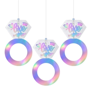 Three-piece honeycomb diamond ring hanging decorations for bride to be party set
