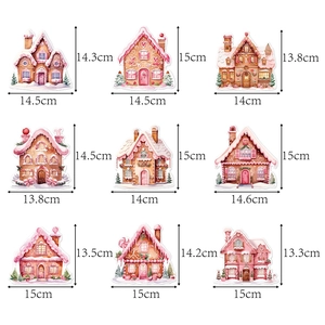 Pink gingerbread house Christmas ornaments with detailed size dimensions in cm