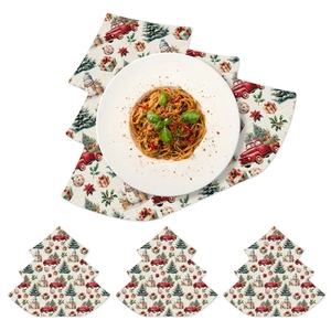 Set of 4 Christmas tree shaped placemats with vintage red truck and snowman festive prints