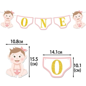 Pink and gold ONE banner for baby girl first birthday party high chair decoration
