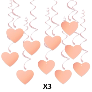 3-pack rose gold heart spiral pendant set for romantic Valentine's Day party decorations