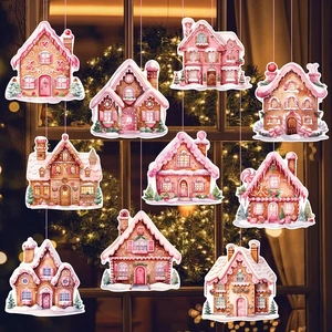 Christmas Gingerbread House Hanging Ornaments Pink Double-Sided Cardboard Decoration For Holiday Party Indoor Home Decor