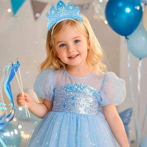 Set abito da principessa blu con paillettes con corona a fiocco di neve e bacchetta star