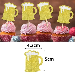 Beer mug cupcake topper size details showing yellow glitter cardstock and dimensions