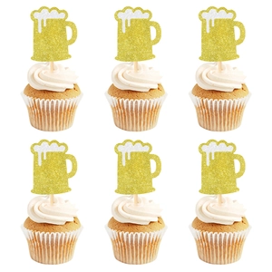 Glitter Beer Mug Cake Toppers Party Decorations For Oktoberfest Birthday Baking Dessert Pick DIY Ornaments