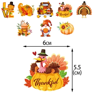 Thanksgiving harvest stickers featuring pumpkins and turkeys with size measurements