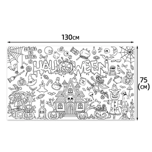DIY Halloween coloring poster 130x75cm with castles, pumpkins and bats for party decor