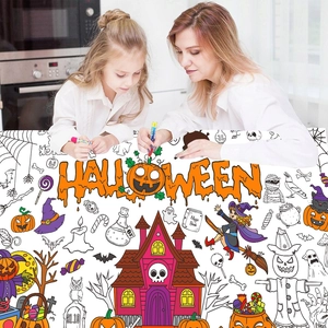 DIY Halloween coloring poster for kids featuring pumpkins and ghosts for party decoration