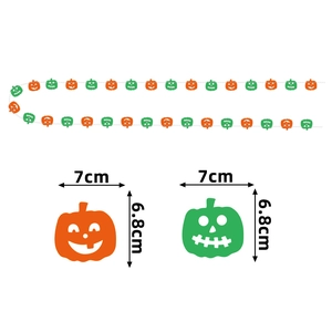 Detail view of Halloween pumpkin garland banner showing 7cm x 6.8cm single piece dimensions