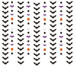 Halloween hanging garland set with black bats, white ghosts, and orange polka dots