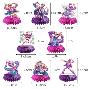 8pcs Disco Halloween skeleton honeycomb table centerpieces with pink and purple bases