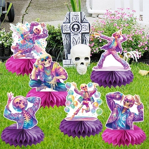 6Pcs Halloween disco skeleton honeycomb centerpieces for festive party table decor