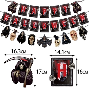 Halloween banner set with Happy Halloween skulls and Grim Reaper for haunted house decor