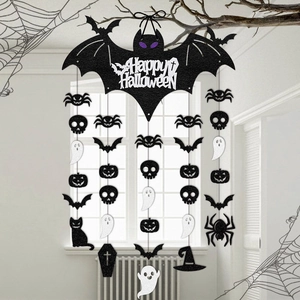 Halloween Bat Hanging Decoration Non Woven Glitter Paper Porch Door Decor Spooky Party Props Pumpkin Ghost Skull Charm