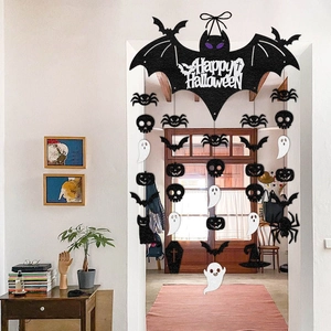 Happy Halloween bat door hanging with hanging spider ghost and pumpkin felt decorations