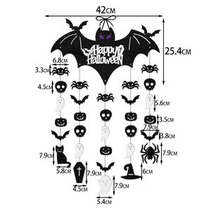 Halloween bat door hanging decor with spider pumpkin ghost charms 42cm wide black felt ornament