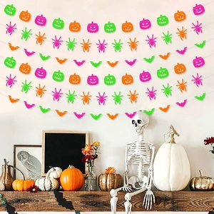 Halloween fluorescent garland set with pumpkin, spider, and bat designs for party decor