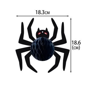 Detailed size chart for black spider honeycomb hanging decoration for Halloween party