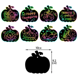 Thanksgiving pumpkin scratch art set of 8 pieces for DIY party decorations 10x9.2cm