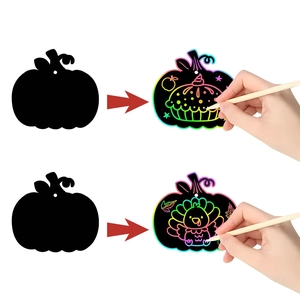 DIY Thanksgiving pumpkin scratch art kit for kids with colorful harvest party patterns