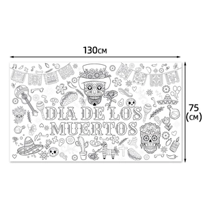 DIY Day of the Dead coloring poster with skulls and marigolds, size 130cm x 75cm