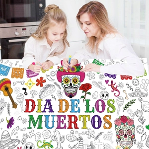 Dia de los Muertos coloring poster with sugar skulls for kids and family party activity