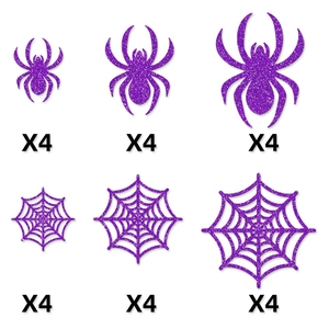 Halloween purple glitter spider and spider web wall stickers for party decoration set
