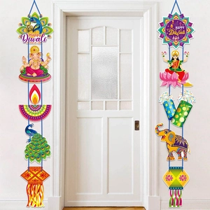 Diwali Türbehang Ornamente Ganesha Lakshmi Pfau Muster Karton Banner Indisches Festival Haus Eingang Dekoration