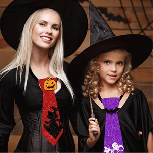 Halloween necktie set with glitter pumpkin and bat patterns for festive party decoration