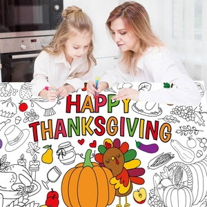 Children's DIY Happy Thanksgiving coloring poster featuring festive pumpkins and turkeys