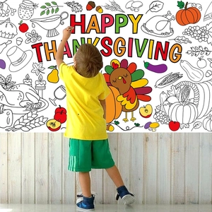 Interactive DIY Happy Thanksgiving coloring poster for kids with turkeys and pumpkins