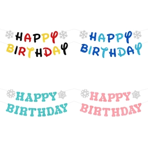 Glitter Happy Birthday Banner Snowflake Winter Theme Party Hanging Garland Decoration DIY
