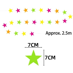 Fluorescent star garland detail showing 2.5m length and 7cm paper stars for birthday party