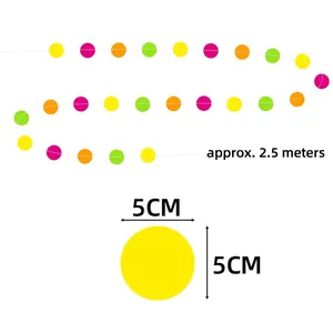 Colorful 2.5m paper circle garland with 5cm neon discs for birthday party decor